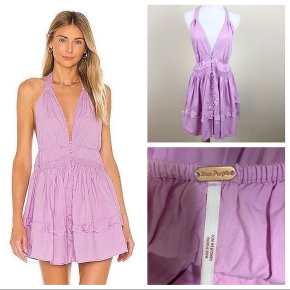 FREE PEOPLE BOHO FLOWY HALTER MINI DRESS A3C - Picture 11 of 16